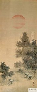 Malerei Mit Darstellung Von Zwei Kiefern Im Abendrot by Yamaguchi Soken