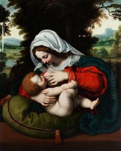 Madonna Mit Dem Grunen Kissen by Andrea Solario