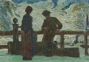 Bauernpaar An Einem Brunnen Bei Linthal by Alexander Jules Von Soldenhoff