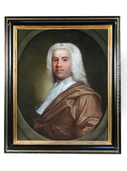 Portrait Of A Gentleman In A Grey Wig, White Stock And Gold Cloak - view 1