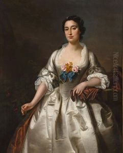 A Portrait Of A Lady In A White Dress (mrs. William Wright?)