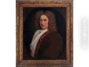Portrait Of A Gentleman, Wearing A Red Velvet Jacket With A White Shirt And Cravat (+ Portrait Of A Lady, Standing Wearing A Damask Colored Silk Robe
And Decollete Undergarment; 2 Works)