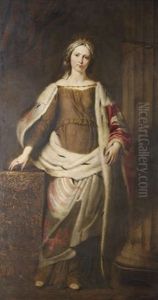 An Historical Portrait Of A Queen, Or Empress, Full-length, In A Fur-lined Ermine Robe Emblazoned With A Counterchanged Coat-of-arms