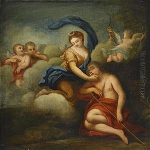 Diana Liggande Pa Ett Moln, Vid Hennes Sida Den Sovande Endymion Omgiven Av Putti by Giovan Gioseffo dal Sole