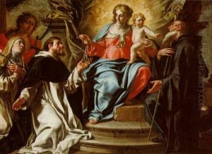 The Madonna And Child With Saints Catherine, Rosa Da Lima, Dominic And Benedict (the Madonna Del Rosario) by Angelo Solimena the Elder