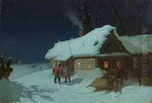 Night Scene Near A Tavern by Leonid Ivanovich Solomatkin