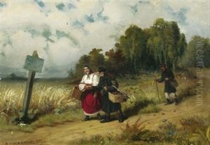 Altes Paar Auf Dem Feldweg by Leonid Ivanovich Solomatkin