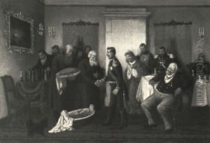 Rusische Lehensleute Uberbringen Dem Gutsherrn Neujahrsgaben by Leonid Ivanovich Solomatkin