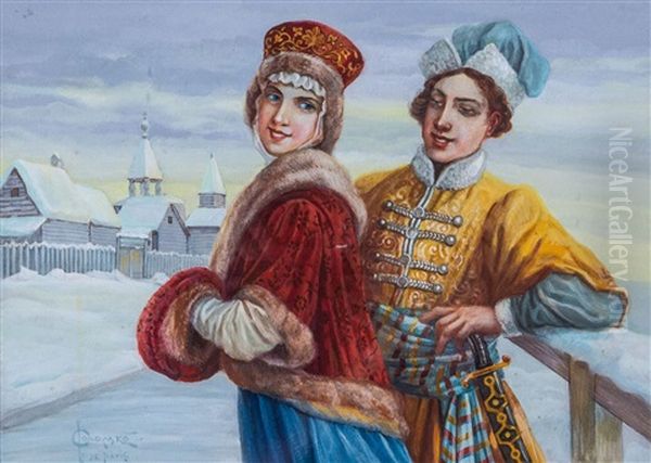 Galantes Liebespaar In Winterlandschaft - view 1