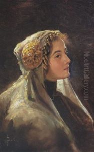 Russian Beauty In A Traditional Headdress by Serge (Sergei) de Solomko