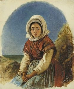 Junges Madchen Aus Boulogne. Darstellung Mit Abgerundetem Oberrand by Abraham Solomon