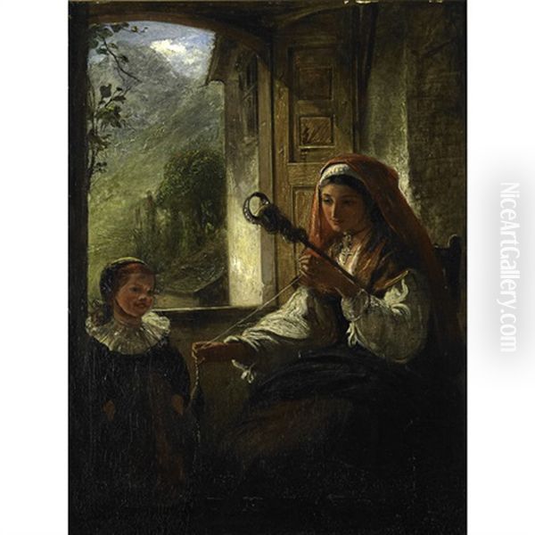 A Woman Spinning By A Window - view 1