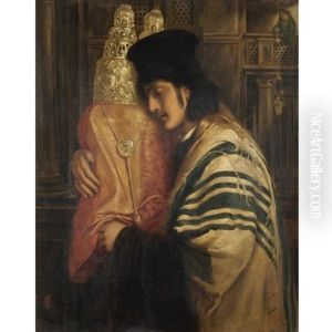 Rabbi Carrying The Scrolls Of The Law - The Law Is A Tree Of Life To Those Who Lay Hold Upon It. The Supporters Thereof Are Happy by Simeon Solomon