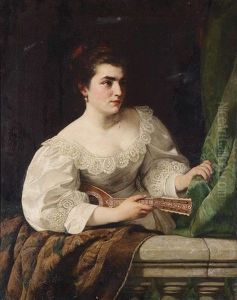Bildnis Einer An Einer Balustrade Lehnenden Edlen Dame Mit Mandoline