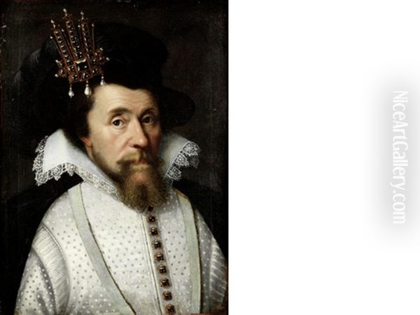 Portrait Of James I, Bust-length, In White Costume With A Black Plumed Hat - view 1