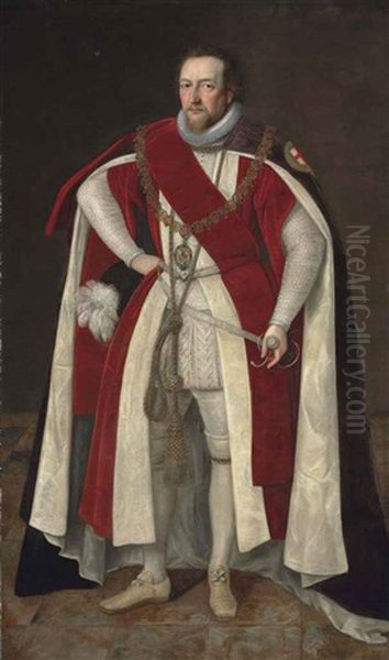 Portrait Of Henry Brooke, 11th Baron Cobham (1564-1618/9), Full-length, In Garter Robes, Wearing The Chain Of The Order Of The Garter - view 1