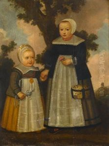 Double Portrait Of Children In A Landscape by Paul Ii Van Somer