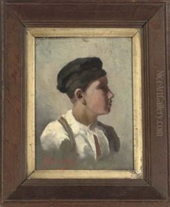 Portrait Of A Young Boy In A White Shirt And Blue Hat by Edith Oenone Somerville