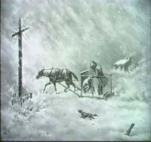 Habitants In A Sleigh In A Snowstorm, Montreal by Martin Somerville