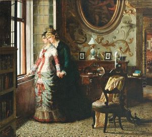 Zwei Junge Frauen Blicken Sehnsuchtsvoll Aus Dem Fenster by Godofredo Sommavilla
