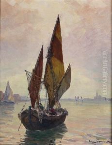 Segelschiffe Vor Dem Weichbild Von Venedig by August (Carl Wilhelm A.) Sommer
