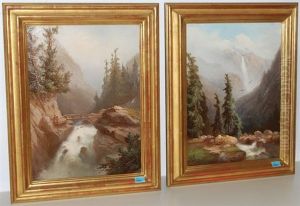 Gegenstucke. Das Lauterbrunnental Mit Dem Schmadribachfall Und Der Jungfrau (+ Brucke Uber Einen Wildbach Bei Der Handecck; 2 Works) by Ferdinand Sommer