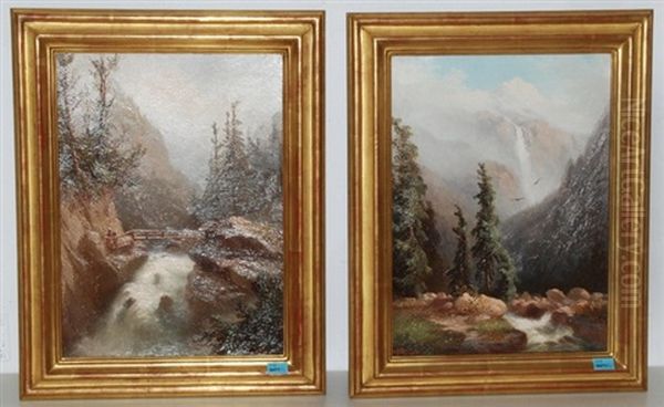 Das Lauterbrunnental Mit Dem Schmadribachfall Und Der Jungfrau / Brucke Uber Einen Wildbach Bei Der Handeck (pair) - view 1