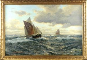 Zwei Segler Im Abendlicht Auf Hoher See by Georg Sommer