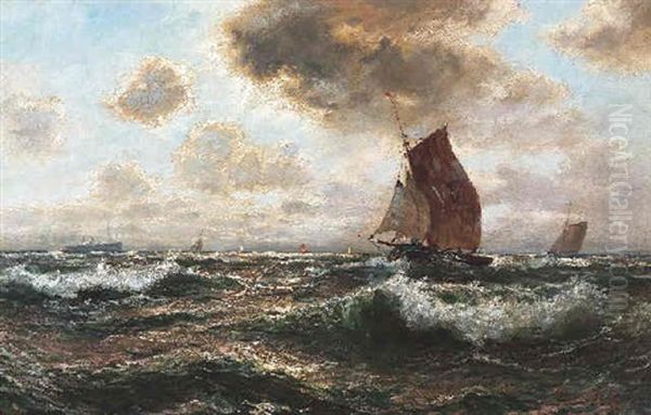 Marine. Segelboote Und Ein Dampfer Im Sonnenlicht - view 1