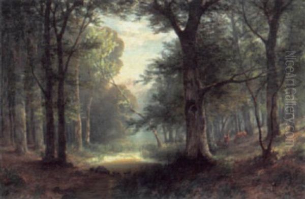 Waldlichtung Mit Bachlauf Und Rehen - view 1