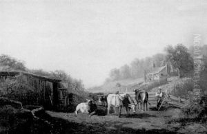 Landscape With Cows And Farmers by Otto Sommer