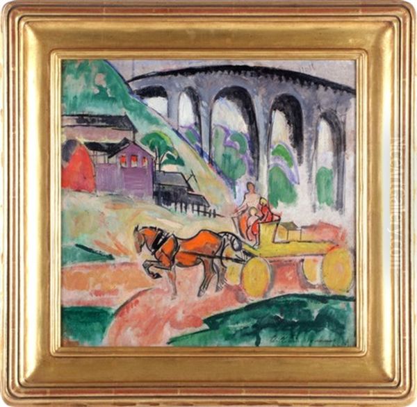Figures On A Horse Drawn Wagon With Bridge - view 1