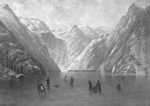 Schlittschuhlaufer Auf Einem Zugefrorenen Bergsee by Daniel Somogyi