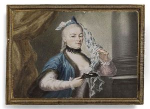 A Lady, Possibly A Member Of The Russian Court, In White Dress, Blue Fur-bordered Cloak, Black Frilled Choker by Jean-Francois De Sompsois