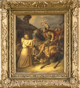 Agidius Von St. Gilles Als Eremit Stellt Sich Schutzend Vor Die Hirschkuh Gegen Den Westgotenkonig Wamba Agidius Von St. Gilles Als Eremit Stellt Sich Schutzend Vor Die Hirschkuh Gegen Den Westgotenkonig Wamba