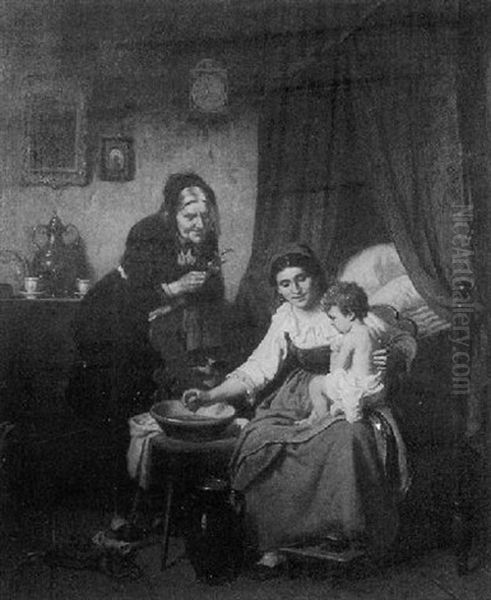 Two Women Bathing A Child - view 1