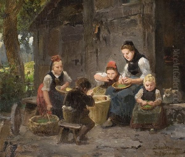 Schwalmer Bauerin Mit Ihren Kindern - view 1