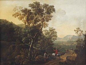 A Wooded Landscape With A Horseman And Two Peasants On A Path by Jan Gabrielsz Sonje
