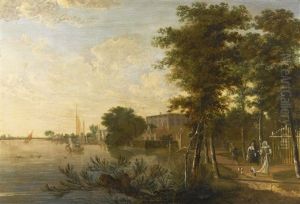 Elegant Figures On A Path By A River by Jan Gabrielsz Sonje