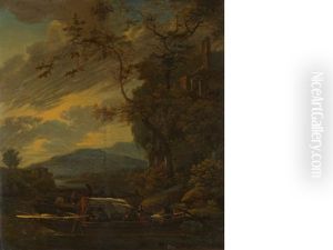 A Landscape With Travellers On The River In The Foreground A Landscape With Travellers On The River In The Foreground