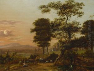 Weite Sudliche Landschaft Mit Einer Rastenden Hirtin Bei Ihrer Herde