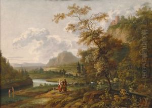 River Scenery With A Castle And Shepherds River Scenery With A Castle And Shepherds