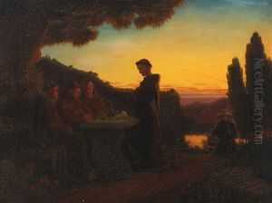Monks Sitting Around The Dinner Table by Jorgen Valentin Sonne
