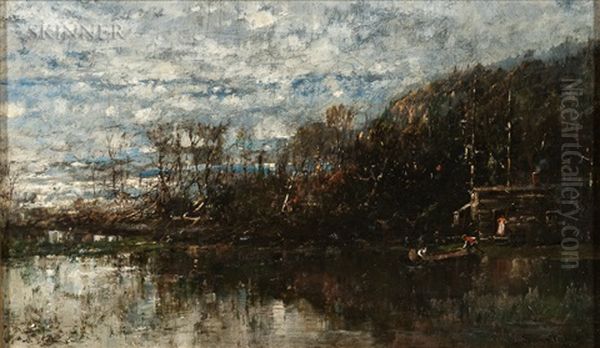 Landscape With Lake, Canoe, And Cottage - view 1