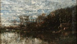 Landscape With Lake, Canoe, And Cottage by William Louis Sonntag