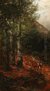 Mountainous Landscape With Whitetail Deer by William Louis Sonntag