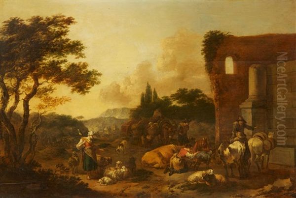 An Italianate Landscape With Shepherds And Ca - view 1