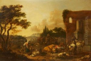 An Italianate Landscape With Shepherds And Ca