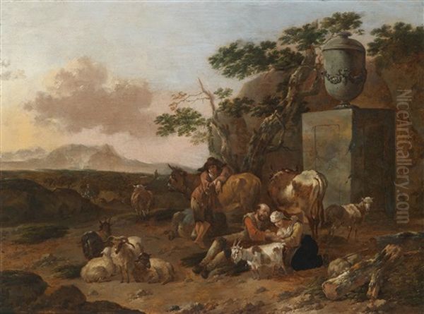 Sudliche Landschaft Mit Rastenden Hirten Vor Einem Romischen Monument - view 1