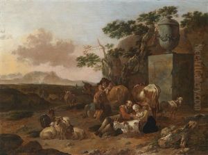 Sudliche Landschaft Mit Rastenden Hirten Vor Einem Romischen Monument